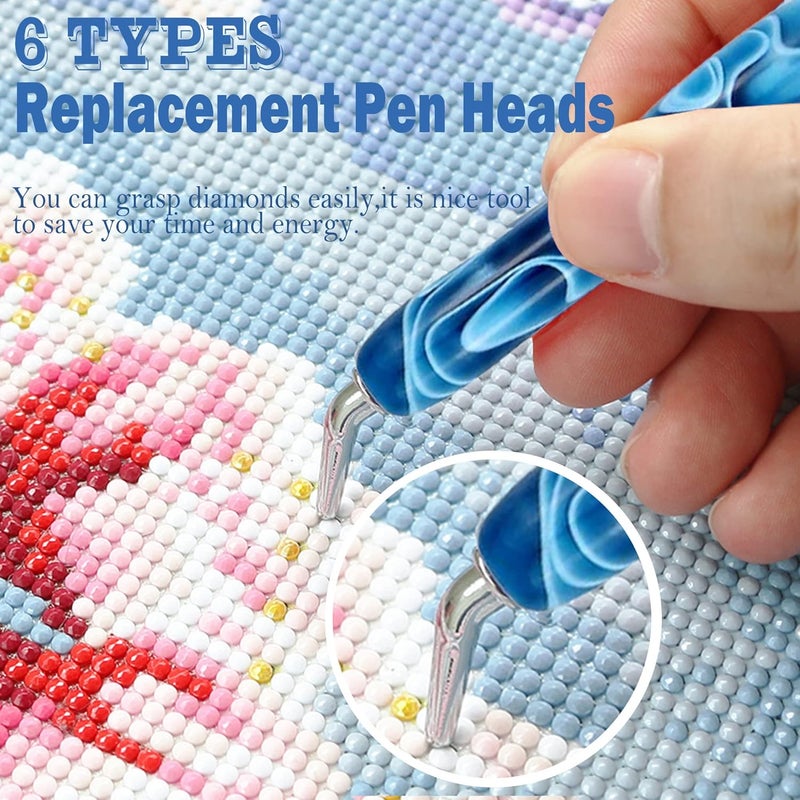 Heyseri Diamond Art Painting Pens, Ergonomic Diamond Painting Drill Pens Tools Accessories, Gem Art Pen Tools with Metal Tips for 5D Craft Nail (Blue) - Image 3